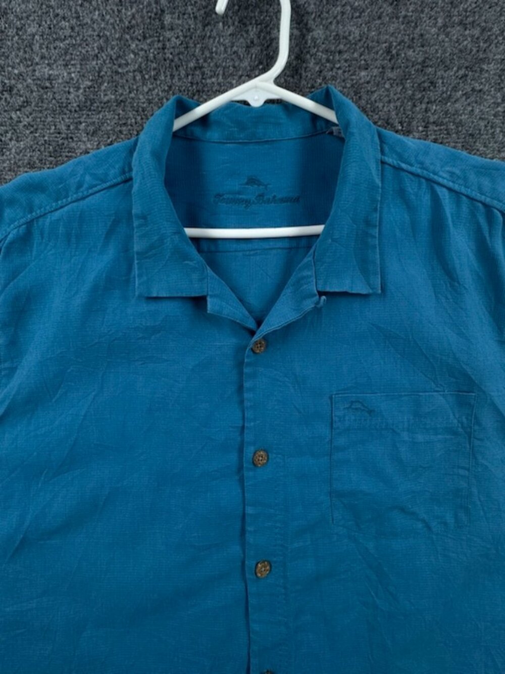 Tommy Bahama Logo Men Short Sleeve Island Zone 2XLT Blue Button Up Solid Beach
